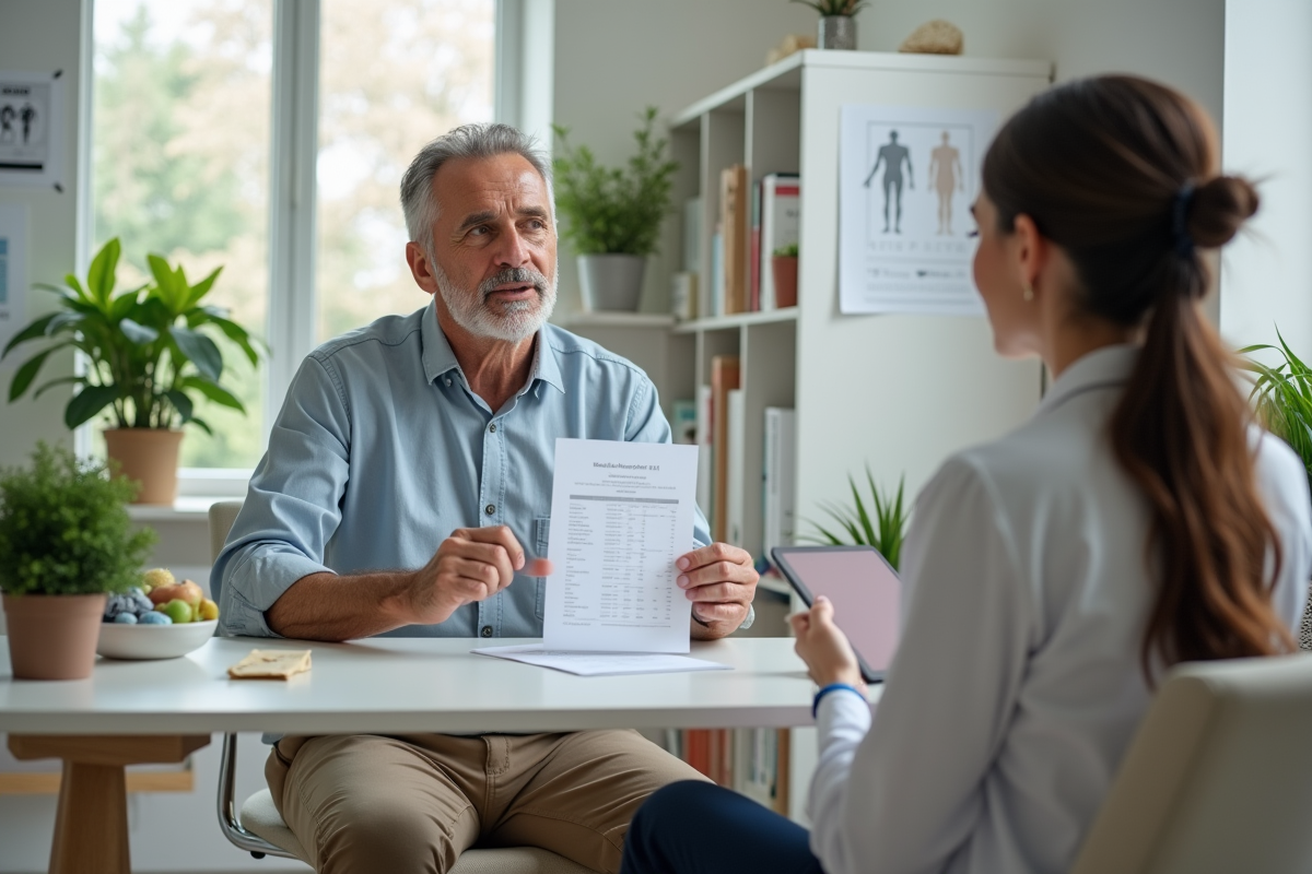Homme discutant de ses resultats d