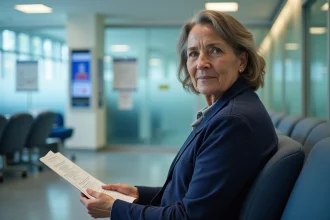 Femme d'âge moyen dans un laboratoire moderne en attente