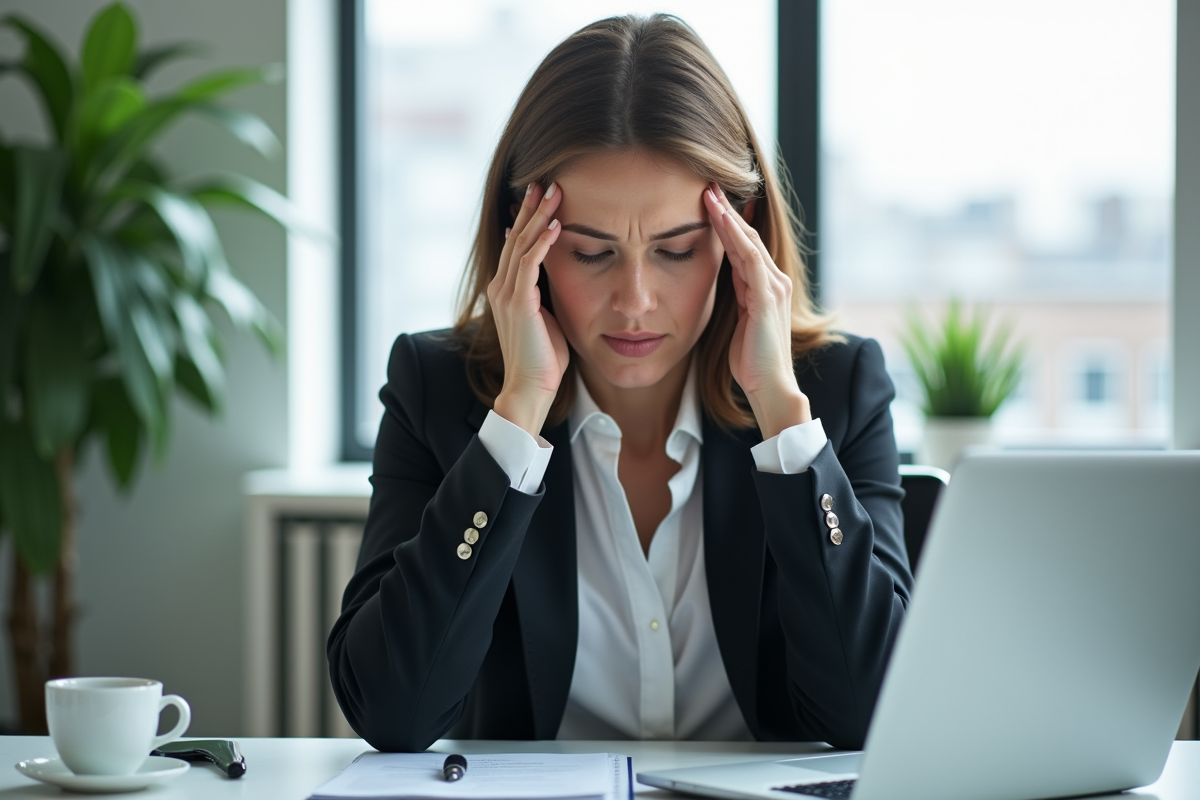 Femme d'affaires stressée au bureau en pleine tension