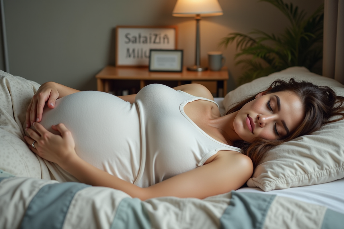 Femme enceinte dormant paisiblement dans sa chambre cozy