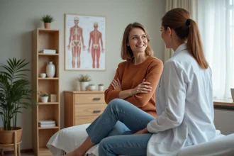 Femme en consultation osteopathie dans un cabinet chaleureux