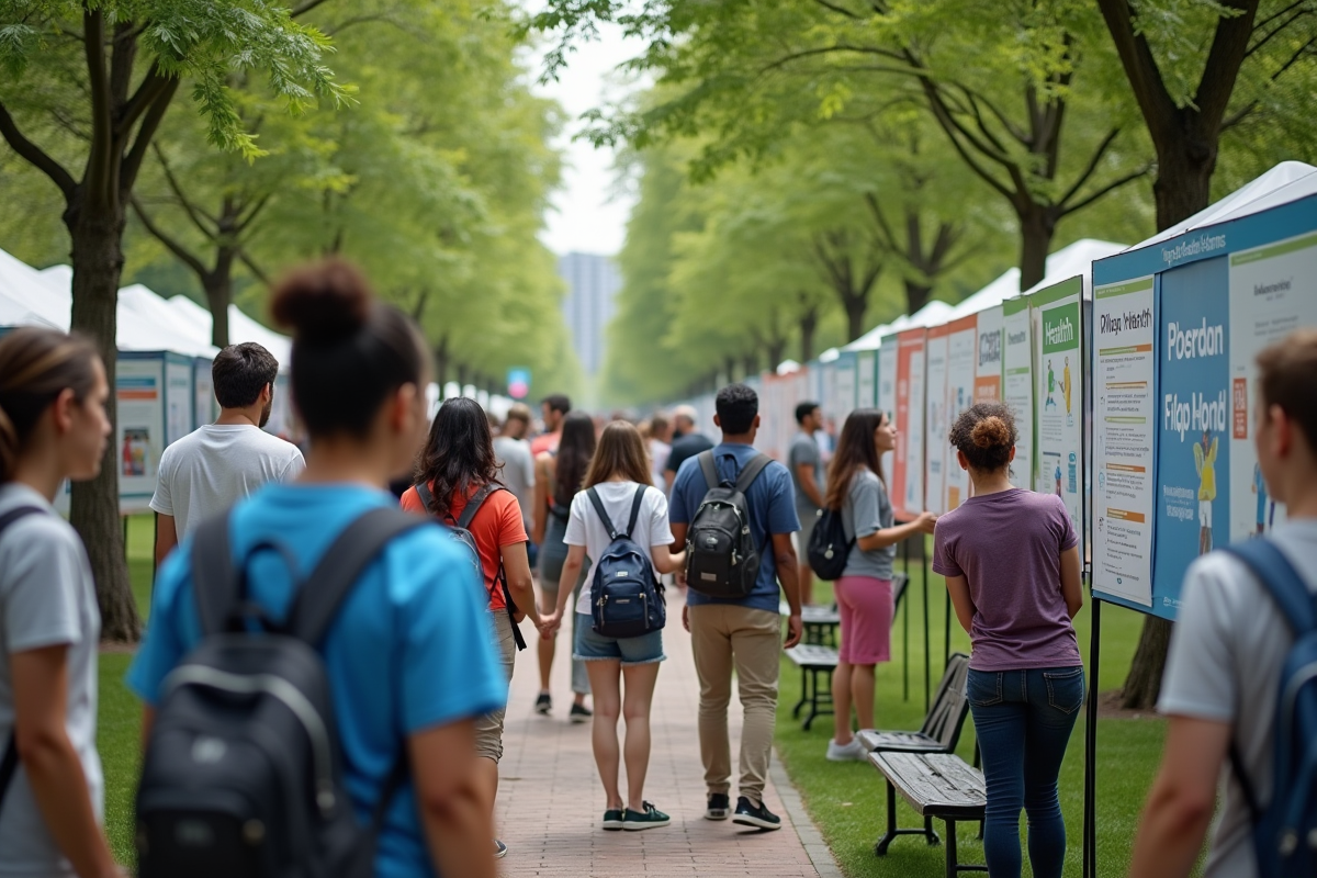 Groupe diversifié lors d'une fete de sante en plein air