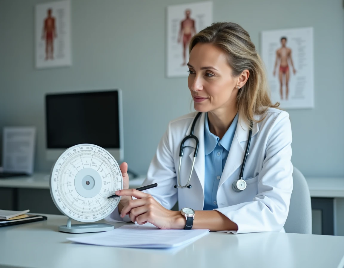 Gynécologue utilisant un disque obstétrical pour estimer la date d'accouchement sans date de conception connue