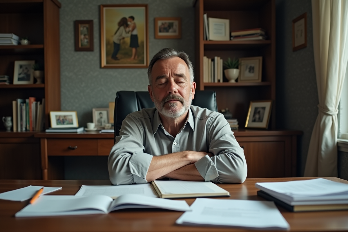 Homme d age moyen au bureau en train de se reposer