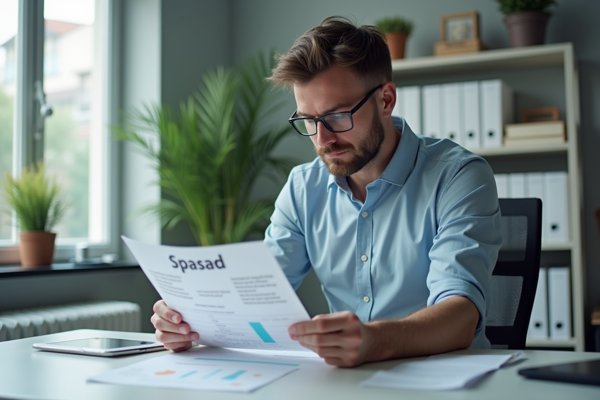Homme d'âge moyen examinant un graphique Spasad dans un bureau lumineux