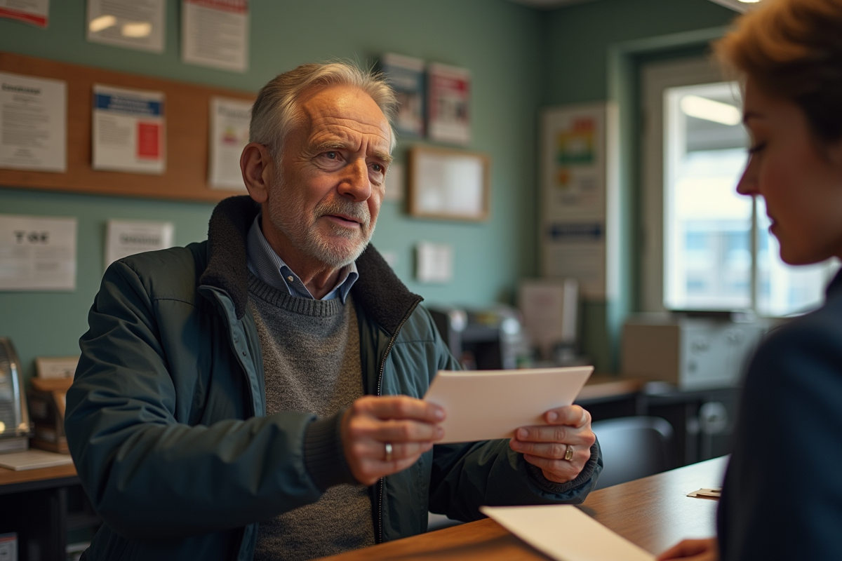 Homme français recevant un courrier à la poste