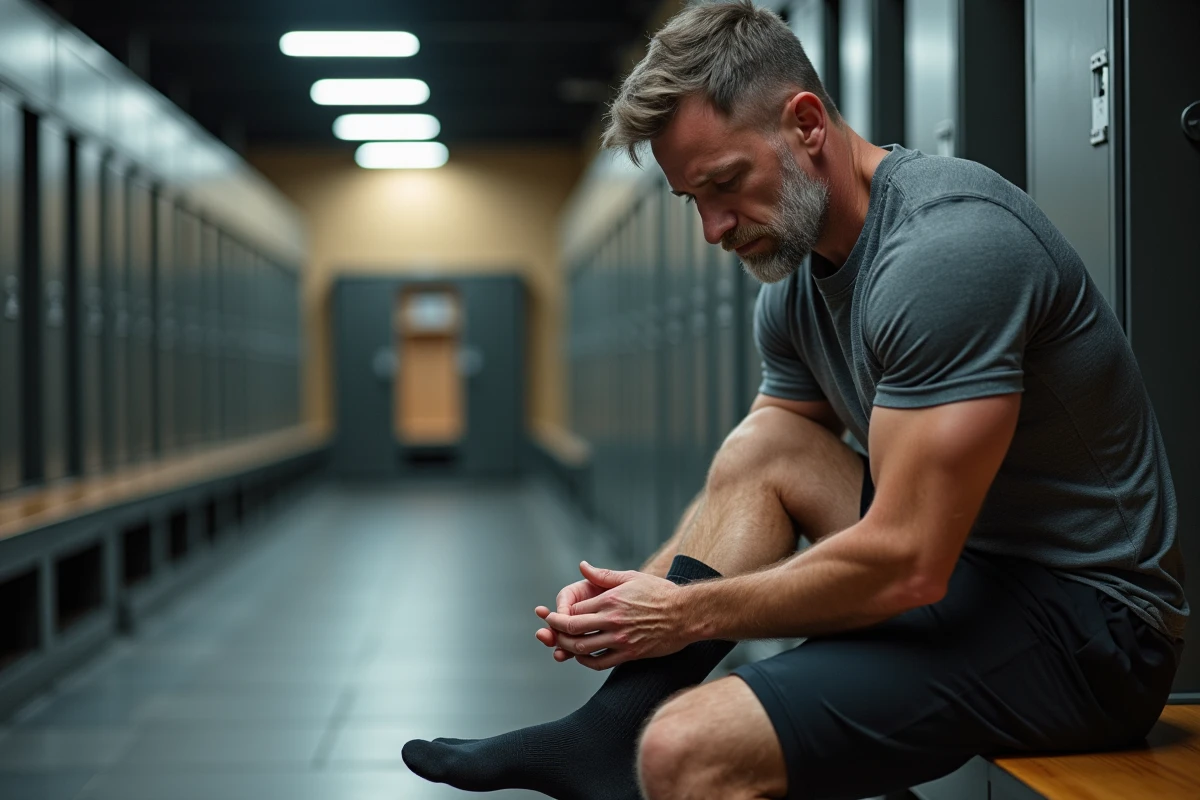 Homme en récupération dans un vestiaire de gym