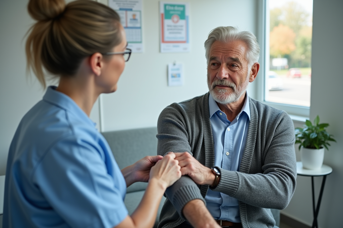 Homme âgé se faisant vacciner dans une clinique moderne