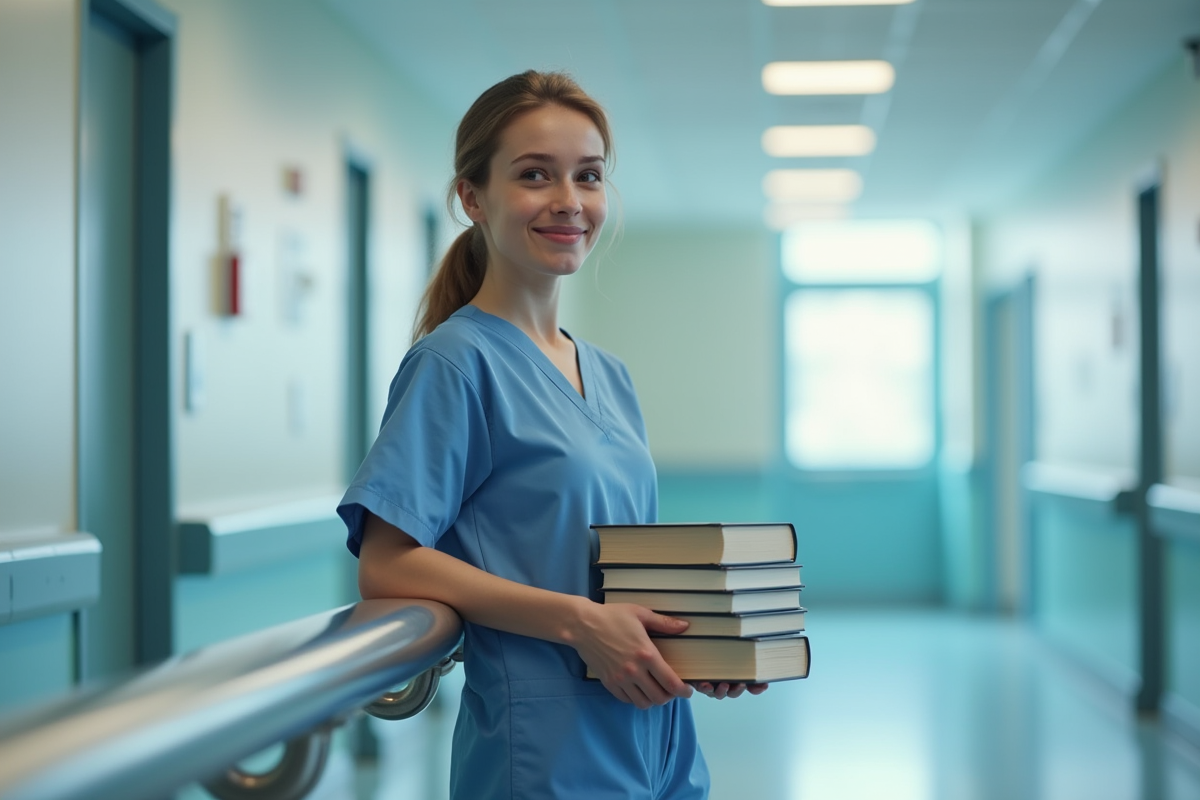 Jeune étudiante en médecine dans un hôpital lumineux