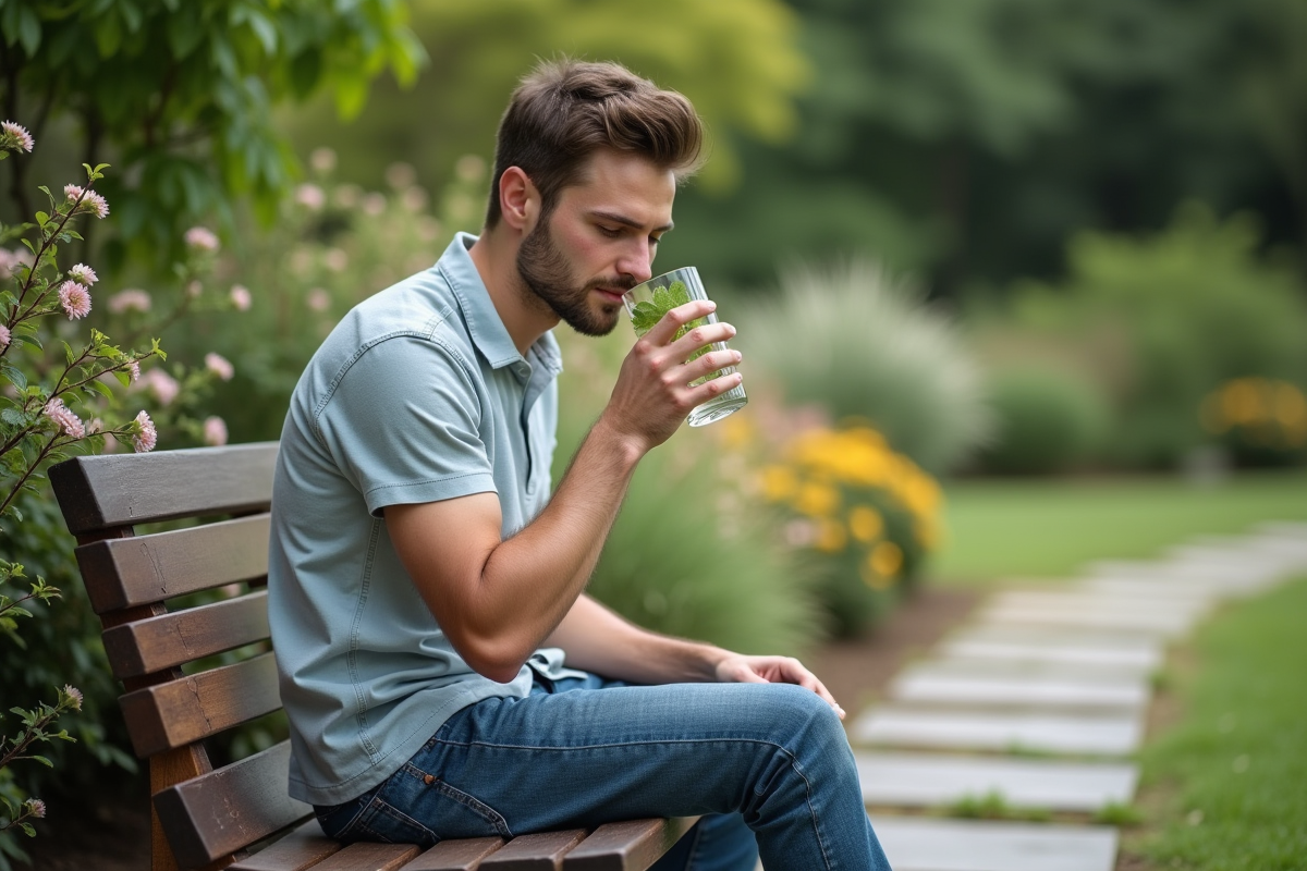 Jeune homme buvant de l