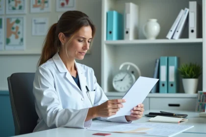 Medecin femme en blouse blanche dans un bureau hospitalier