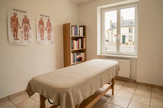 Cabinet d'ostéopathie en Vendée avec table de traitement et ambiance professionnelle