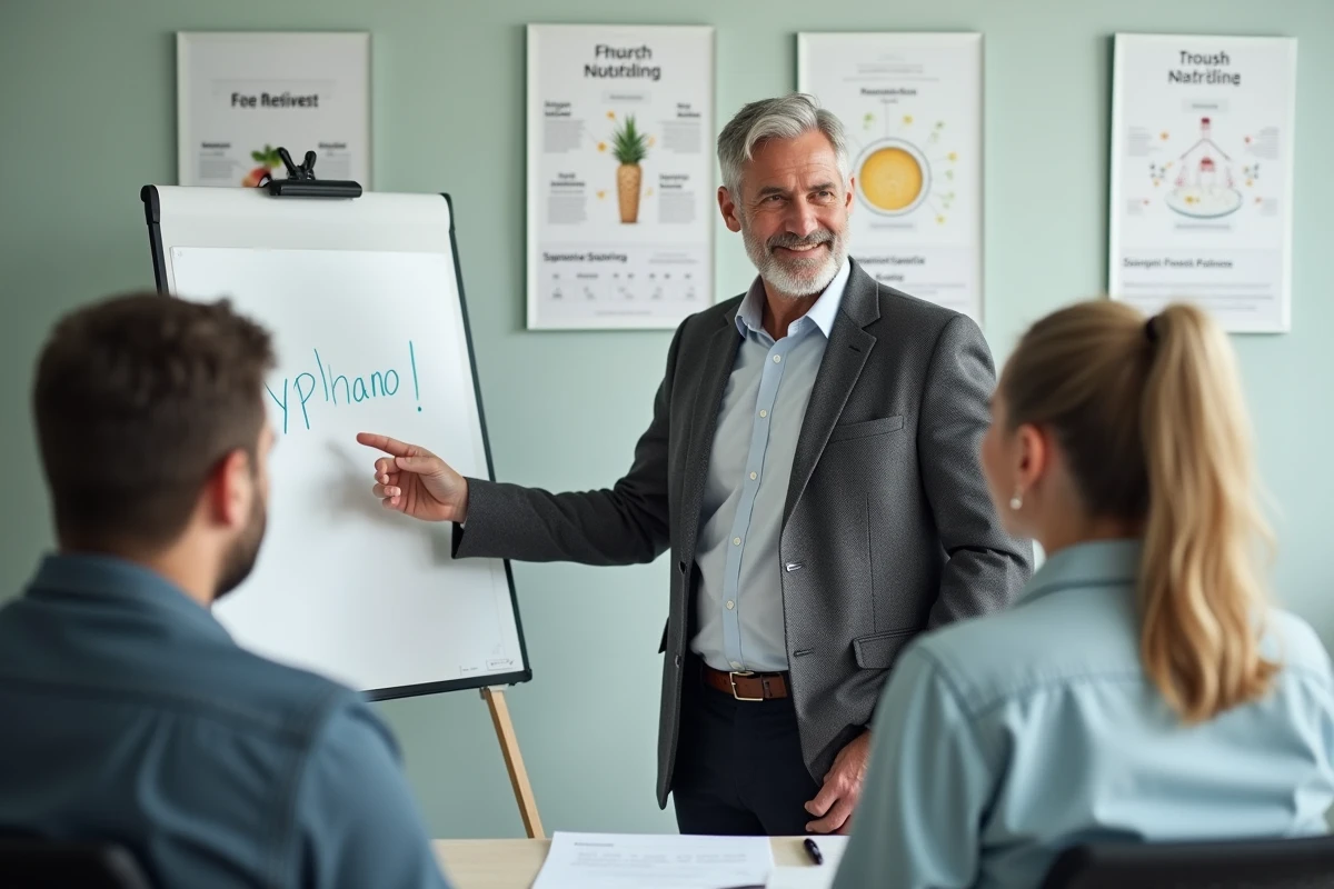 Nutritionniste en consultation expliquant la nutrition