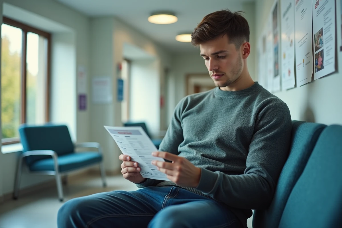 Jeune homme en salle d attente dans un hopital