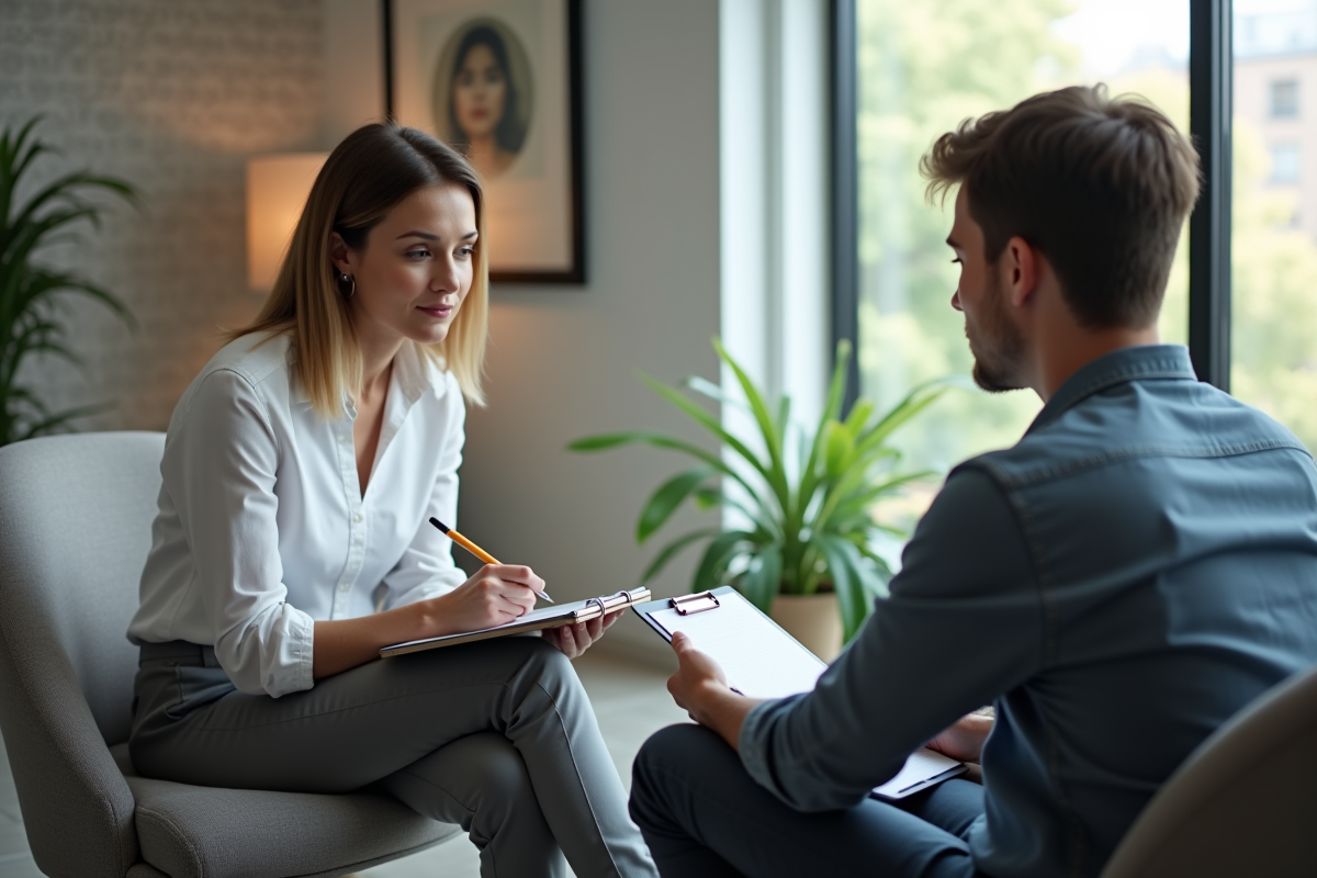 Psychologue femme prend des notes lors d