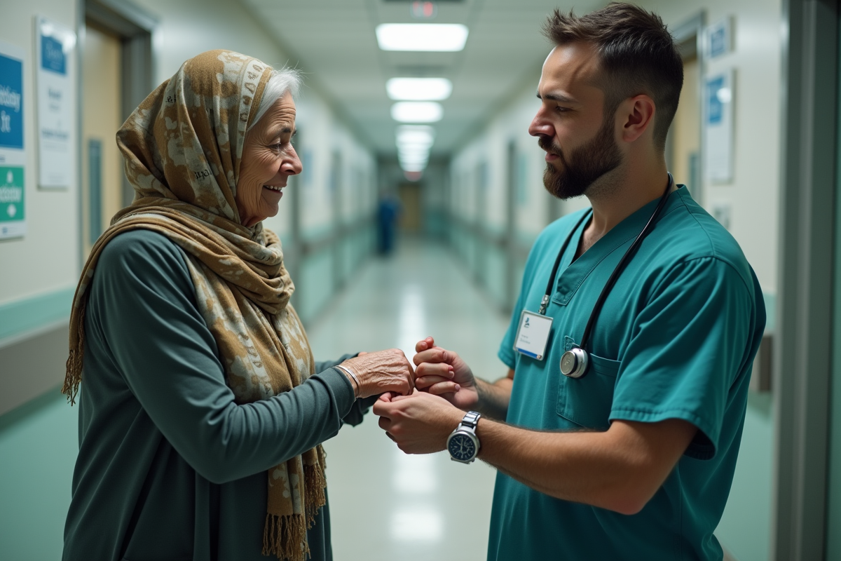 Infirmier pose un bracelet d identification a une personne agee